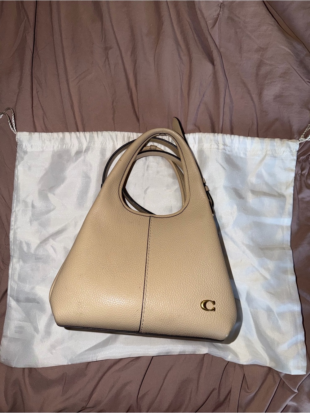 Coach Cream Pebbled Leather Hobo with Gold 'C' Accent
